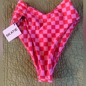 Skatie Pink and Red Checkered Swim Bottom
